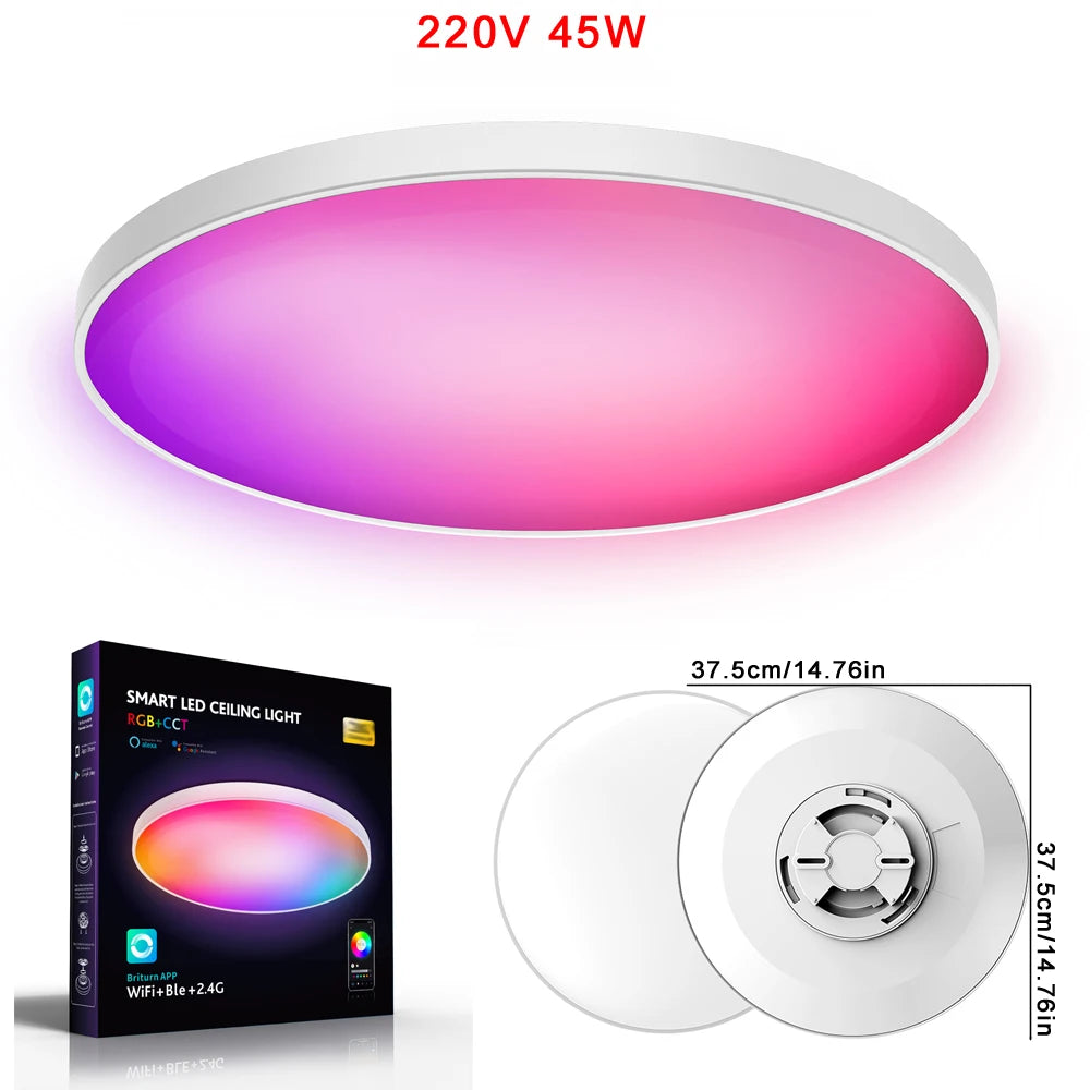 Okos WiFi mennyezeti LED lámpa 30W/48W RGBCW hangvezérléssel - Otthoni szoba dekoráció Google Alexa-val