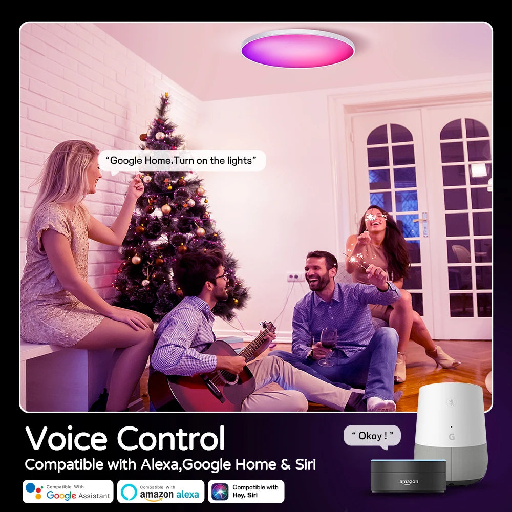Okos WiFi mennyezeti LED lámpa 30W/48W RGBCW hangvezérléssel - Otthoni szoba dekoráció Google Alexa-val