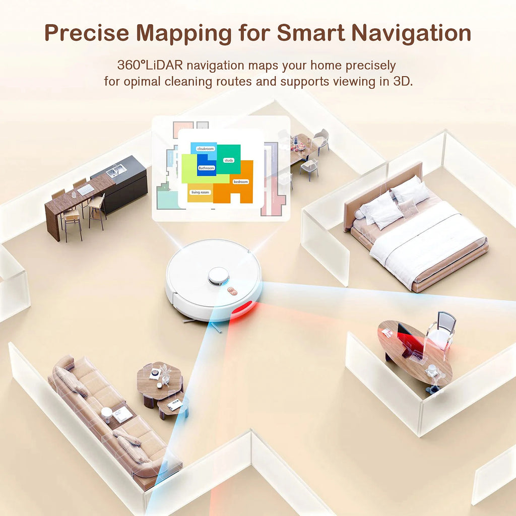 3-az-1-ben Robotporszívó LiDAR Navigációval - Seprés, Felmosás, Kisállat Szőreltávolítás - Alkalmazás és Hangvezérlés