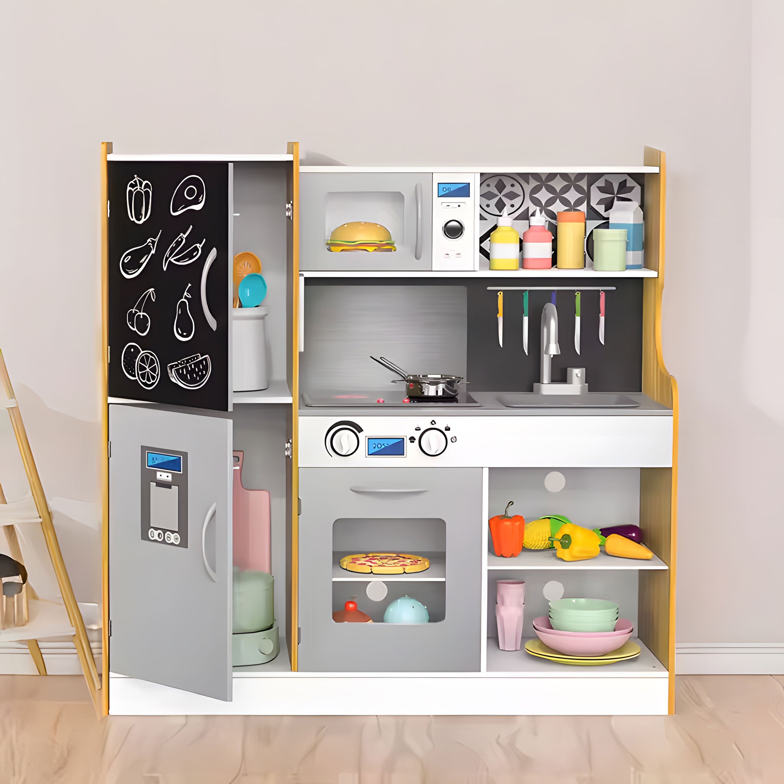 Fa játékkonyha hang és LED tábla fém kiegészítők