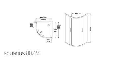 Aquarius 80x80 cm íves zuhanykabin zuhanytálca nélkül Easy clean bevonattal