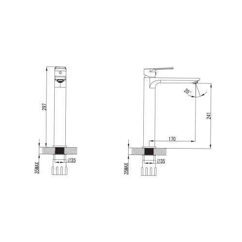 Asti magasított mosdó csaptelep