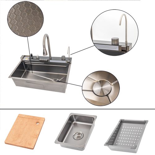 Catania multifunkciós rozsdamentes mosogató digitális csapteleppel