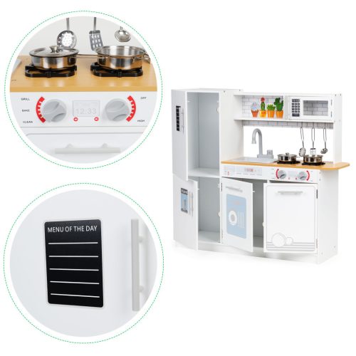 Fa gyerekkonyha fényekkel edényekkel