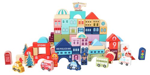 Fa oktatókockák város játszószőnyeggel