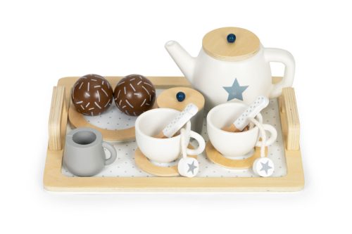 Fa teakészlet kancsóval, csészékkel 17 darab