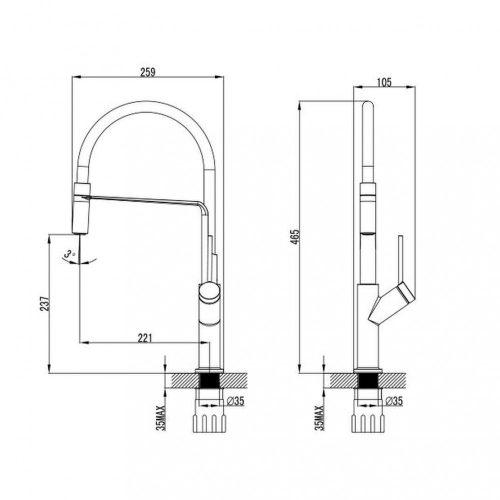 Fizz mosogató csaptelep kihúzható fejjel