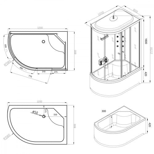 Cora 80x120 cm mélytálcás zuhanykabin