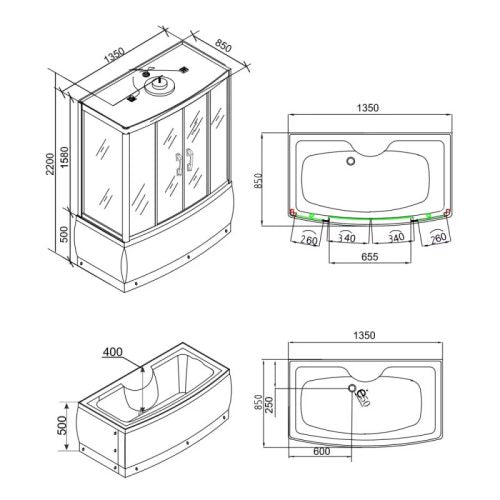 Emilia 85x135 cm hidromasszázskabinkabin elektronikával Black