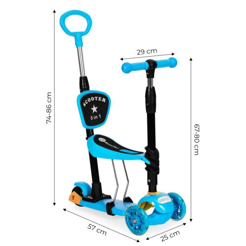 Háromkerekű roller Led kerekekkel 3 az 1-ben kék