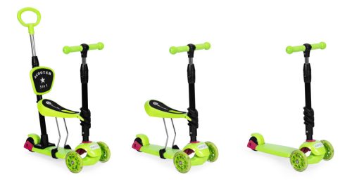 Háromkerekű roller Led kerekekkel 3 az 1-ben zöld