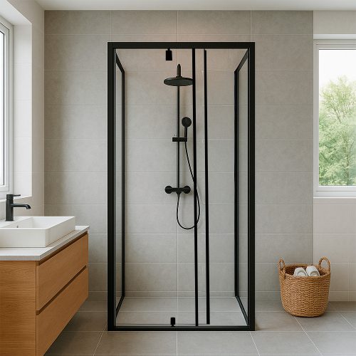 Flexi 80x80 cm falsíkra szerelhető szögletes zuhanykabin zuhanytálca nélkül fekete