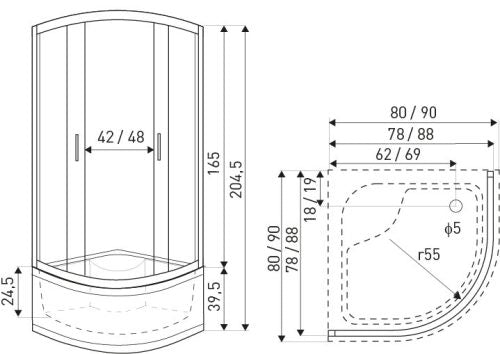 Malibu GL 80 íves mélytálcás zuhanykabin