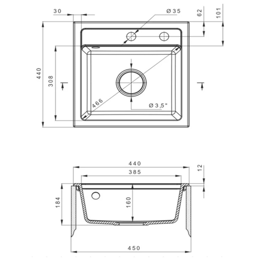 Nia szögletes egy medencés gránit mosogató szifonnal bézs