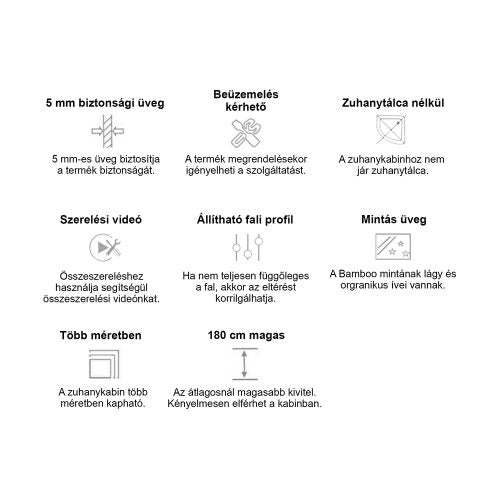 Spirit Bamboo 80x80 cm íves zuhanykabin zuhanytálca nélkül