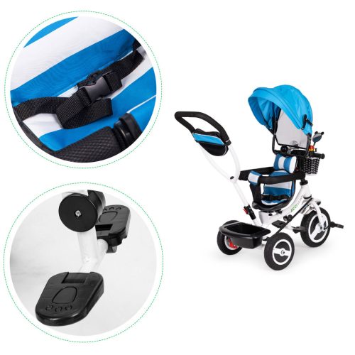 Tricikli háromkerekű forgatható napellenző tartós gumiabroncsok kék