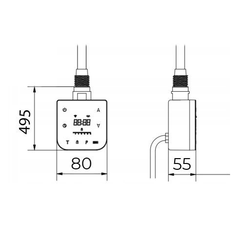 Wifi-s fűtőpatron törölközőszárító radiátorhoz digitális hőszabályozóval 400W fekete