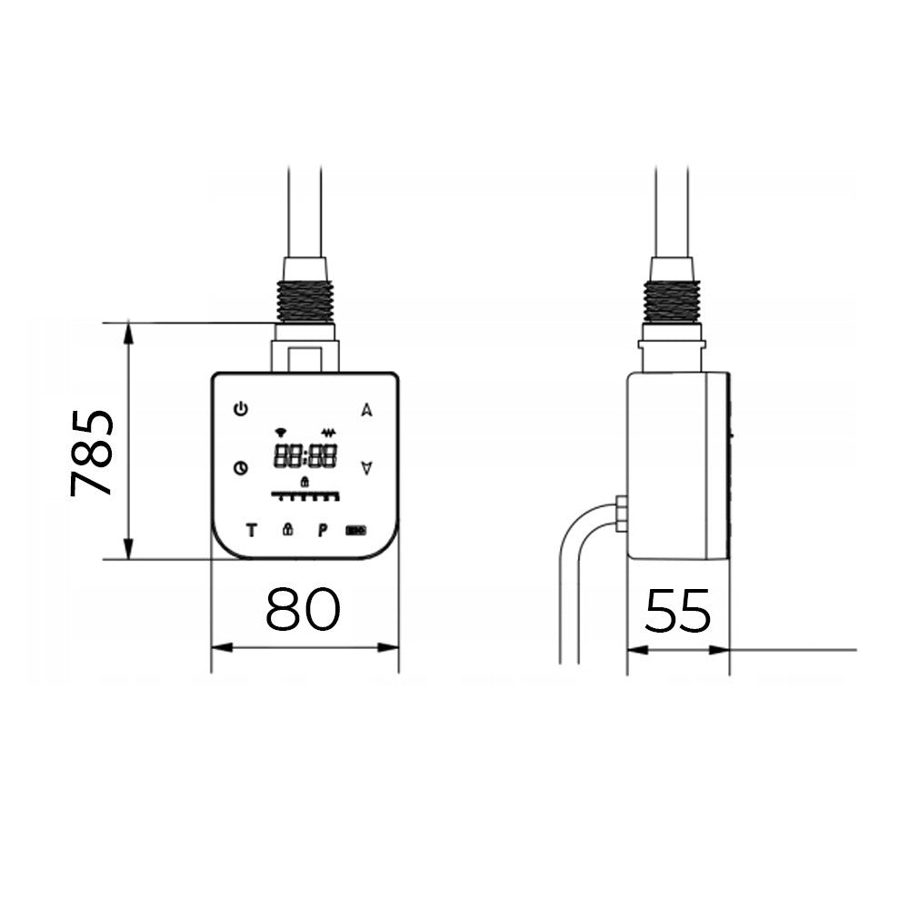 Wifi-s fűtőpatron törölközőszárító radiátorhoz digitális hőszabályozóval 800W fehér