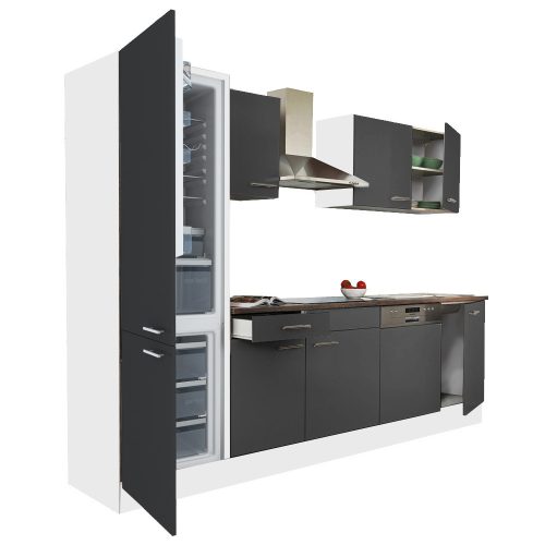 Yorki 280 konyhabútor fehér korpusz,selyemfényű antracit fronttal alulfagyasztós hűtős szekrénnyel