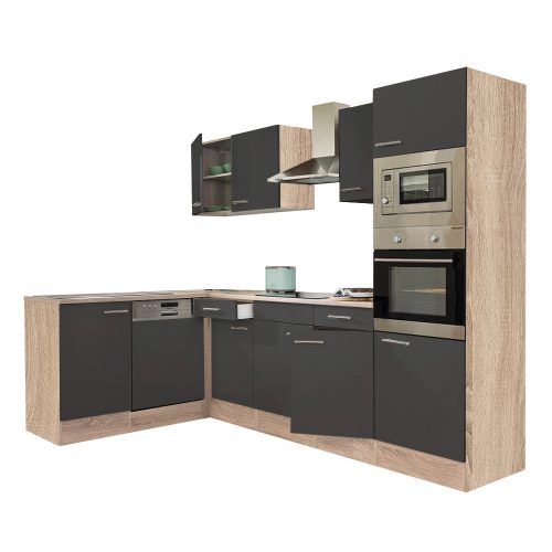 Yorki 280 sarok konyhabútor sonoma tölgy korpusszal, selyemfényű antracit fronttal