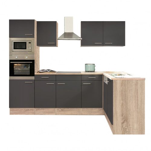 Yorki 280 sarok konyhabútor sonoma tölgy korpusszal, selyemfényű antracit fronttal