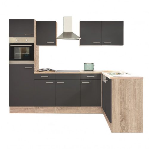 Yorki 280 sarok konyhabútor sonoma tölgy korpusszal, selyemfényű antracit fronttal