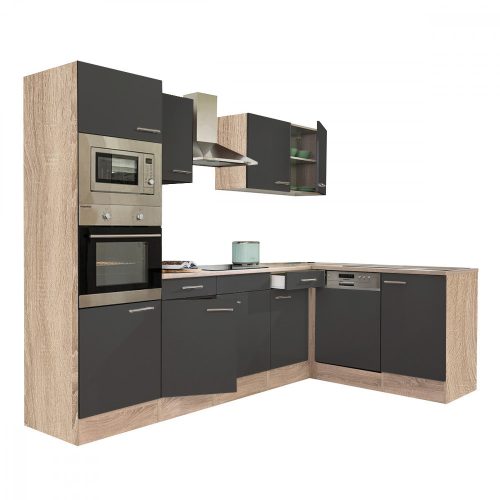 Yorki 280 sarok konyhabútor sonoma tölgy korpusszal, selyemfényű antracit fronttal