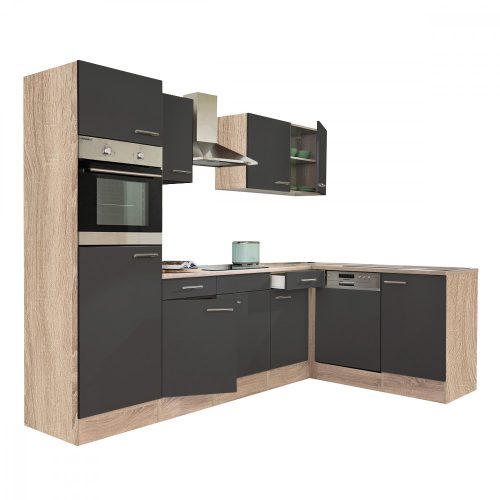 Yorki 280 sarok konyhabútor sonoma tölgy korpusszal, selyemfényű antracit fronttal