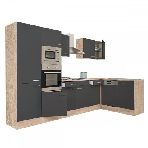 Yorki 340 sarok konyhabútor sötét és mikrohullámú sütő kivitelben