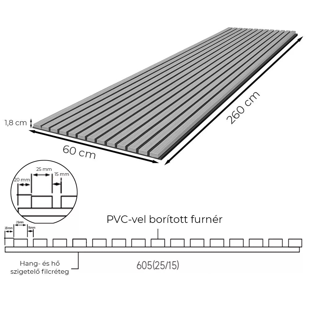 Akusztikus falpanel dió hatású 260x60x1,8 cm